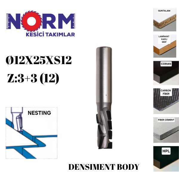 Ø12X25XZ:3+3(12)DIA FREZE BIÇAĞI